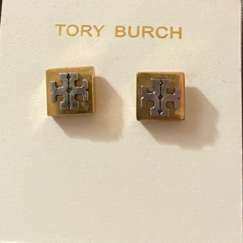 Tory Burch Block T Logo Stud Earrings